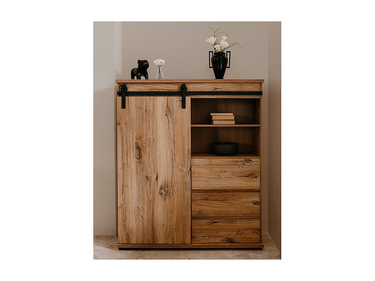 Buffet haut 1 porte coulissante 3 tiroirs Manzano