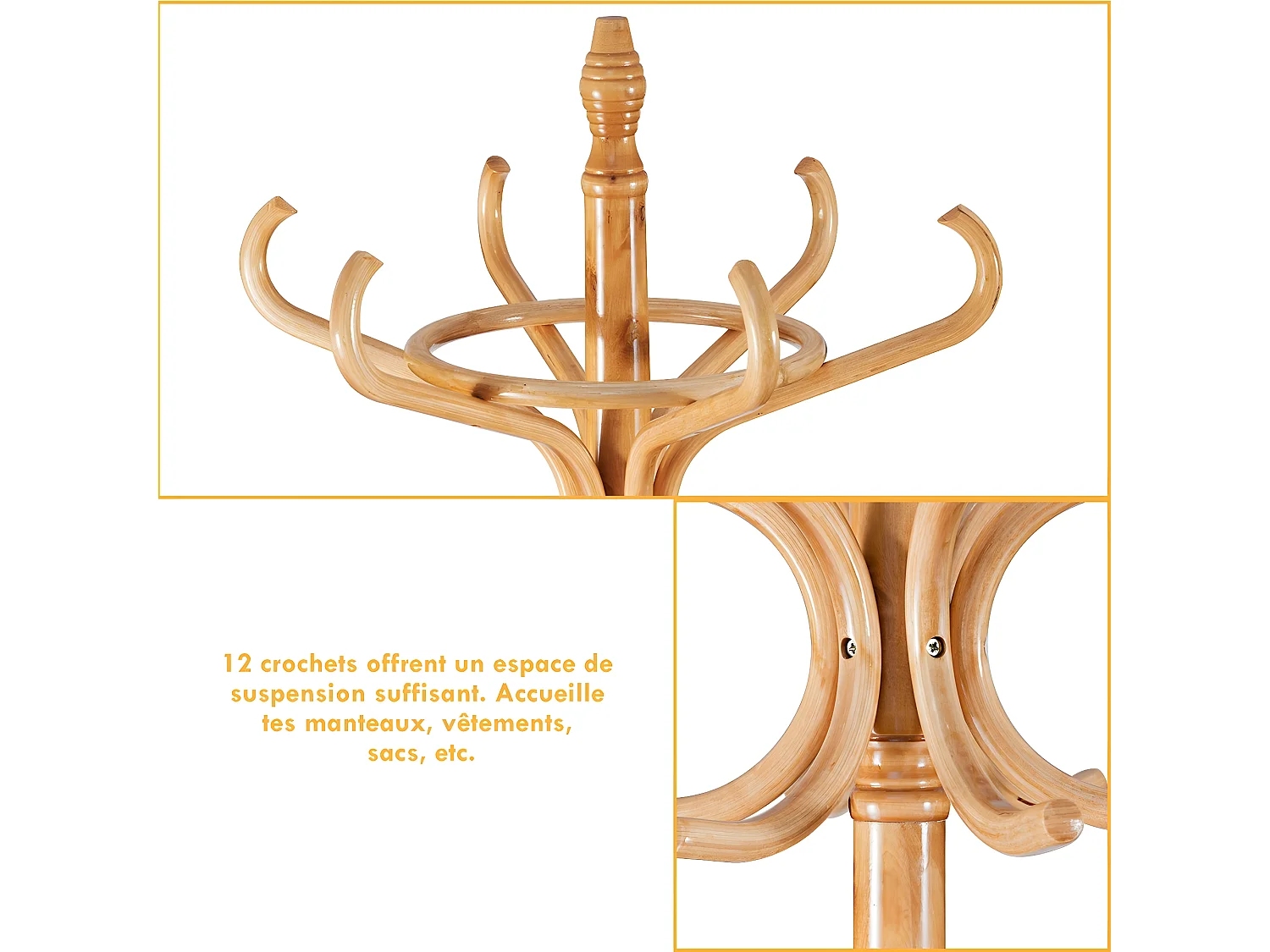 Porte-manteaux support de manteau chapeau parapluie bois neuf-brun 20_0000992