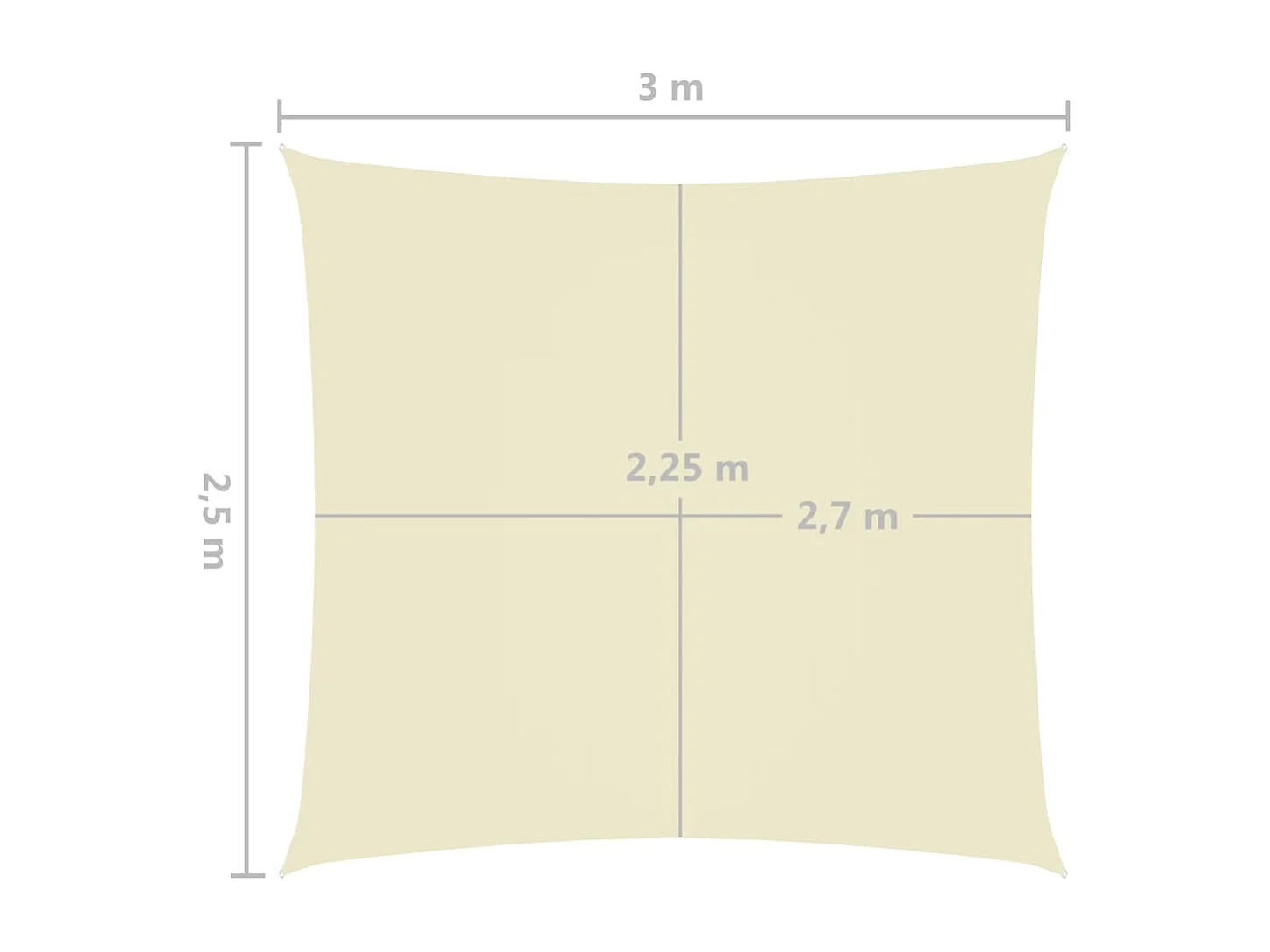 Voile toile d'ombrage parasol tissu crème 300 x 250 x 250 cm 02_0009551