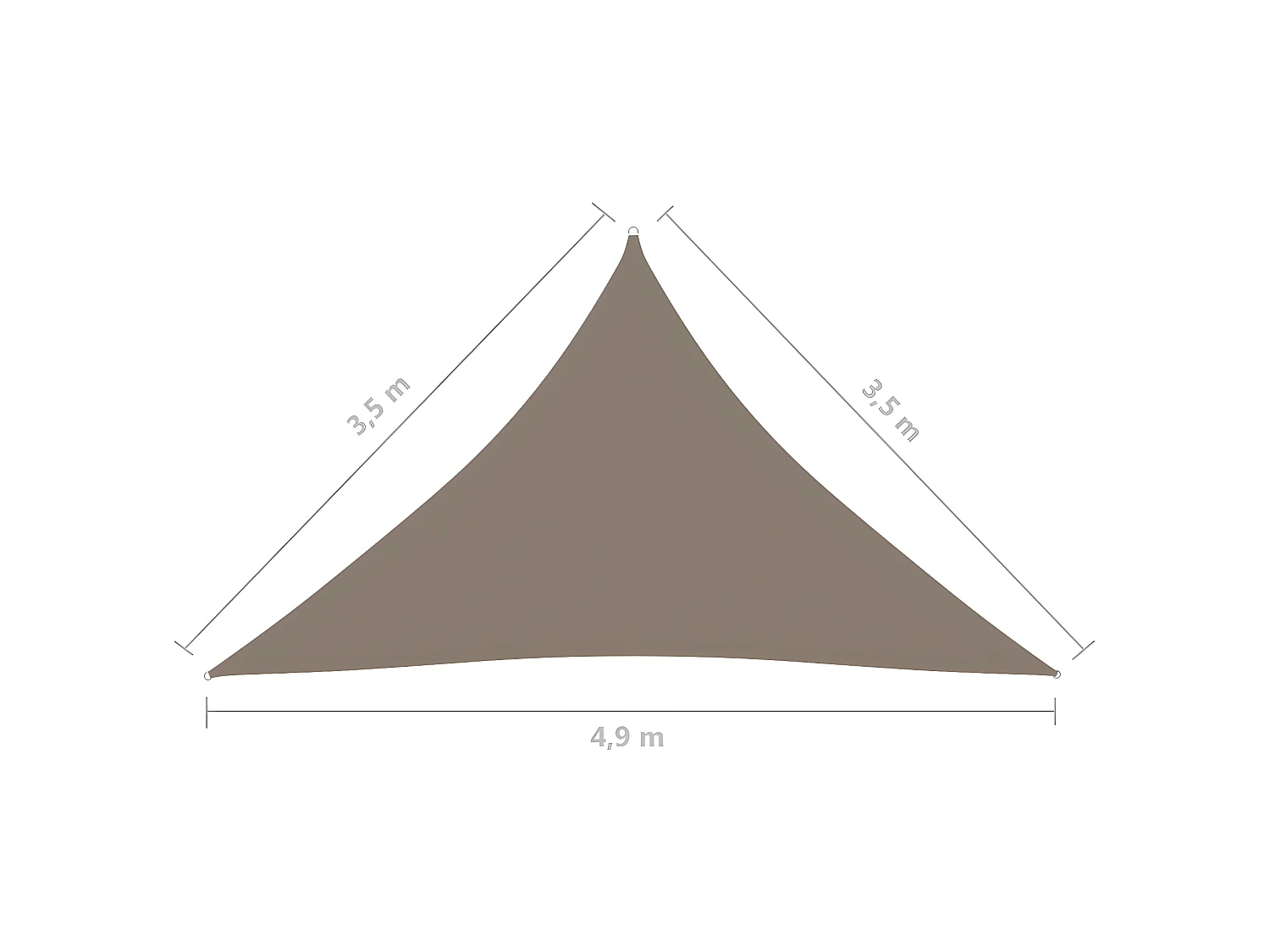 Vela ombreggiante triangolare in tessuto Oxford 35 x 35 x 49 m tortora 02_0009811