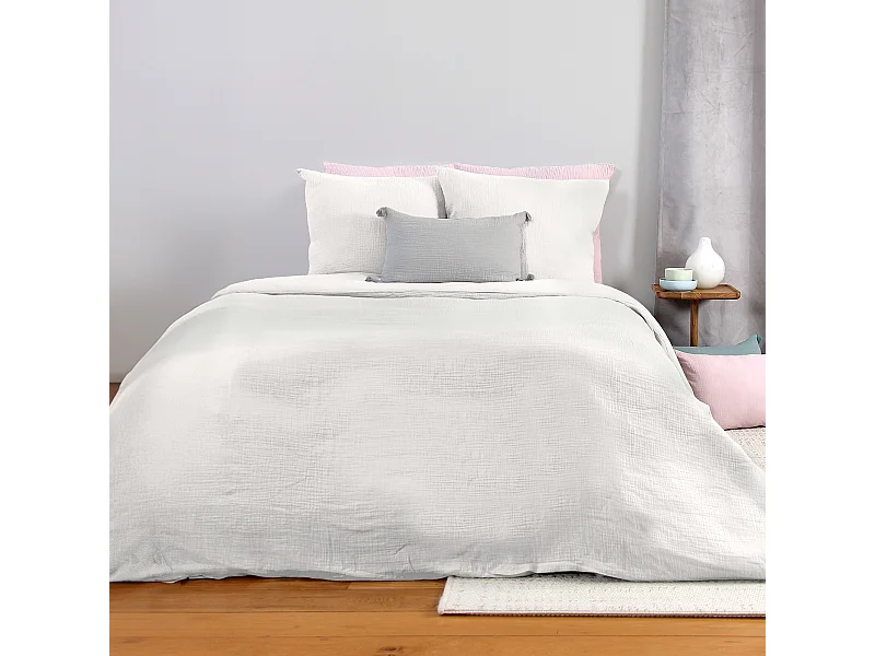 Parure de lit 260x240 cm double gaze de coton GAZGAZ blanc 3 pièces