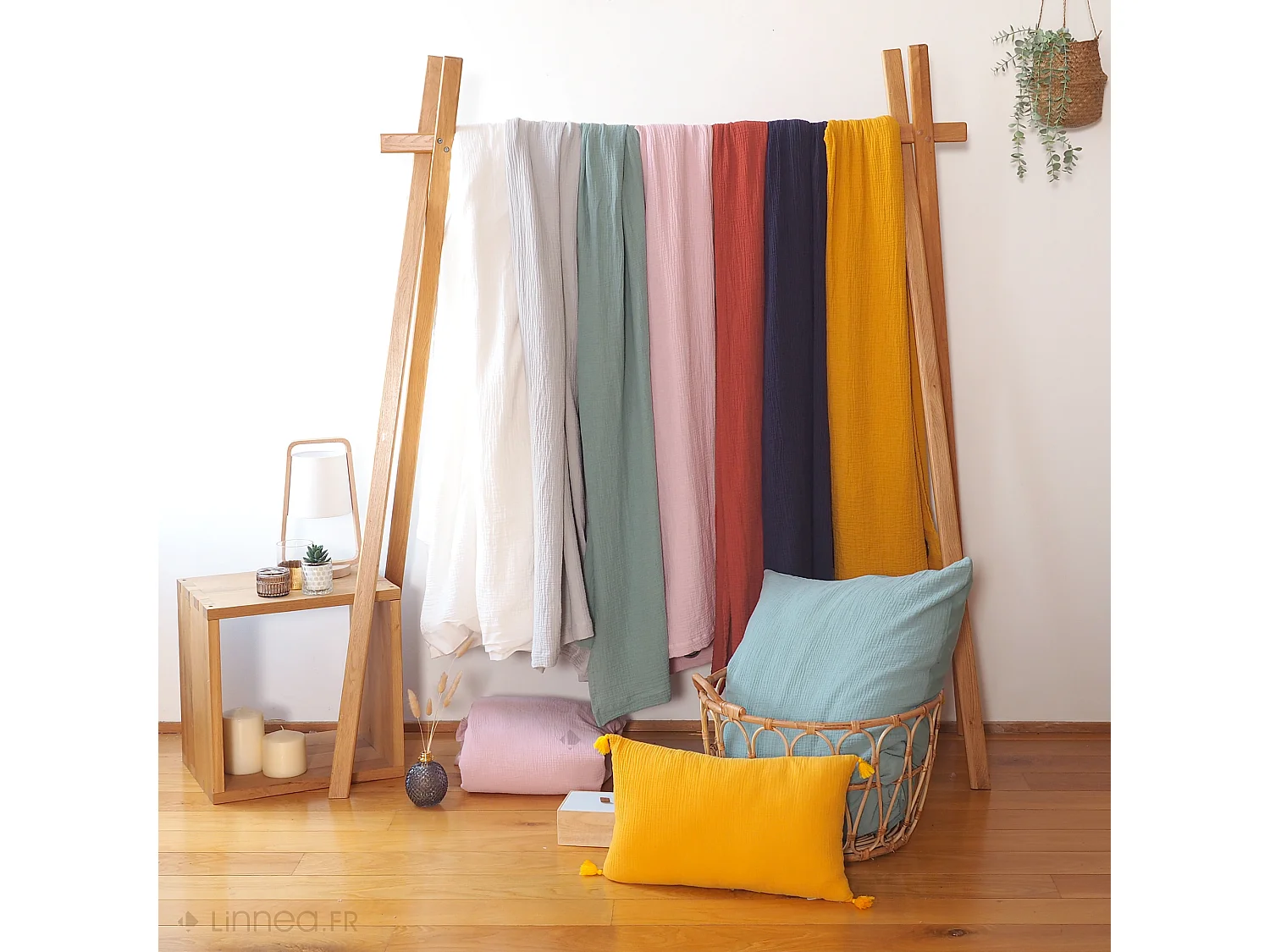 Parure de lit 240x220 cm double gaze de coton GAZGAZ blanc 3 pièces