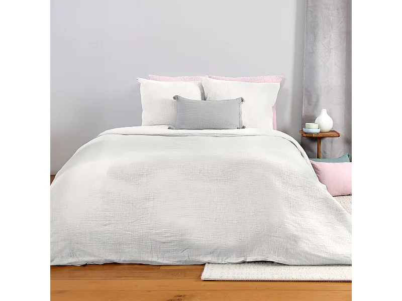 Parure de lit 240x220 cm double gaze de coton GAZGAZ blanc 3 pièces