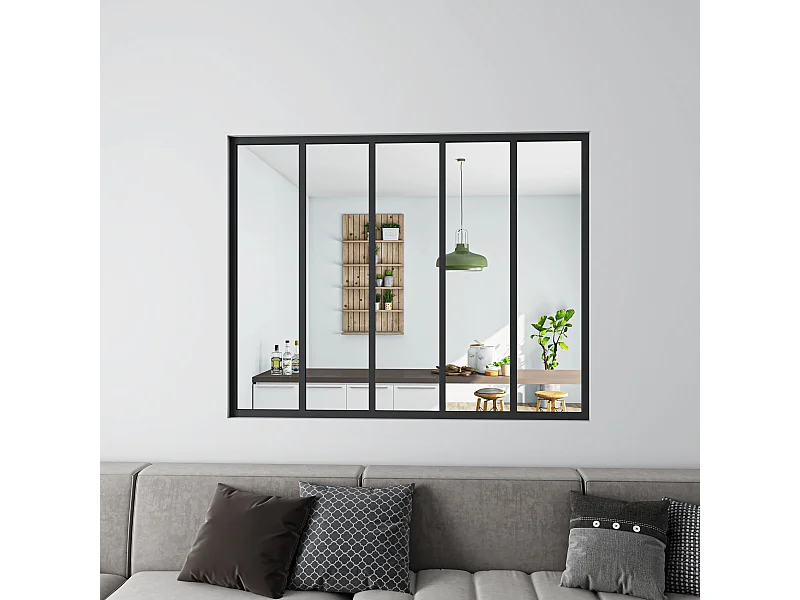Verrière Atelier en aluminium noir mat - 153x108cm - Noir -5 Vitrages Clairs