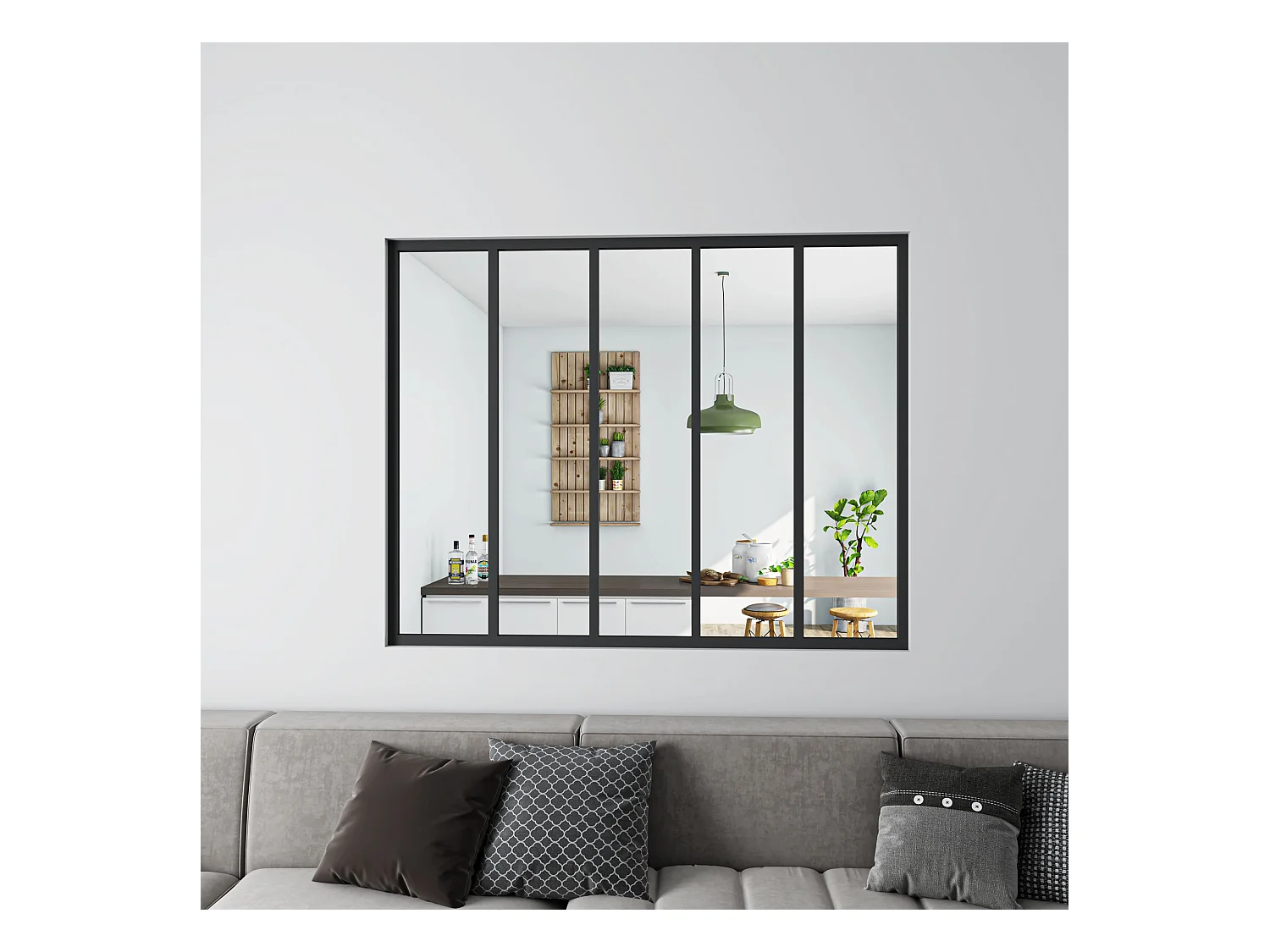 Verrière Atelier en aluminium noir mat - 153x108cm - Noir -5 Vitrages Clairs