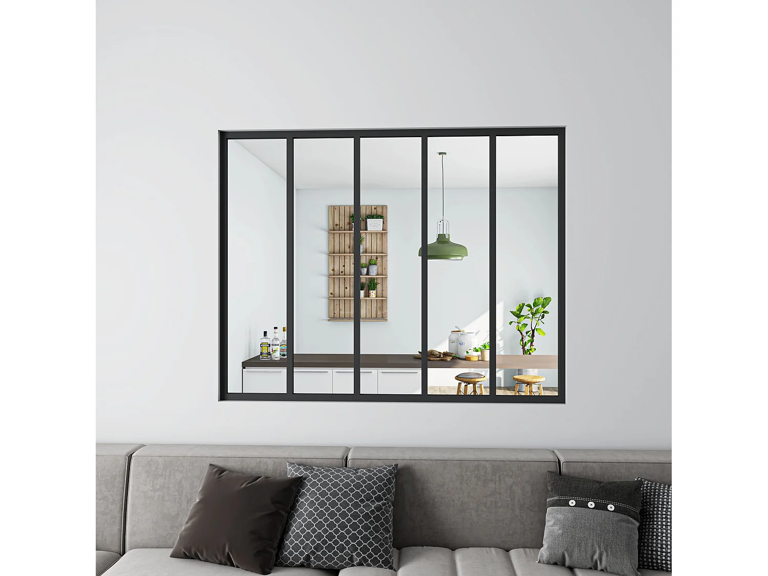 Verrière Atelier en aluminium noir mat - 153x108cm - Noir -5 Vitrages Clairs