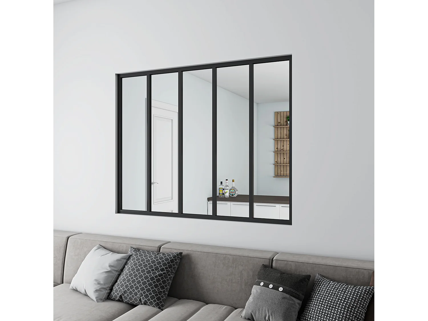 Verrière Atelier en aluminium noir mat - 153x108cm - Noir -5 Vitrages Clairs