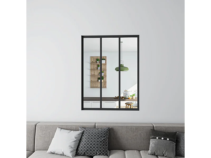 Verrière Atelier en aluminium noir mat - 93x108cm - Noir -3 Vitrages Clairs