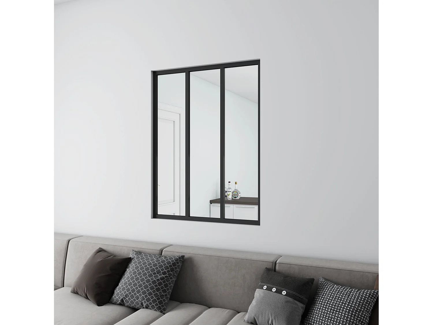 Verrière Atelier en aluminium noir mat - 93x108cm - Noir -3 Vitrages Clairs