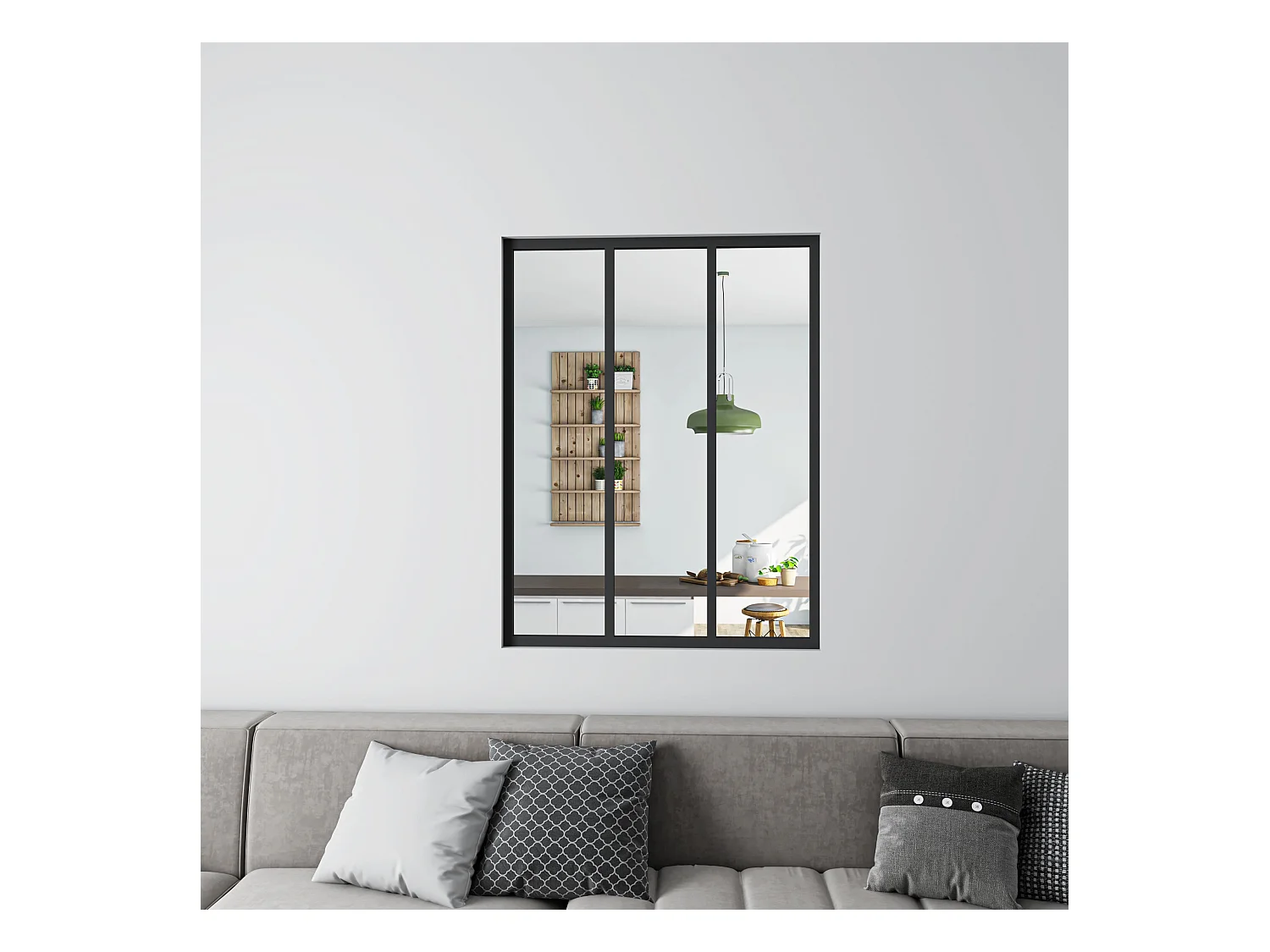 Verrière Atelier en aluminium noir mat - 93x108cm - Noir -3 Vitrages Clairs