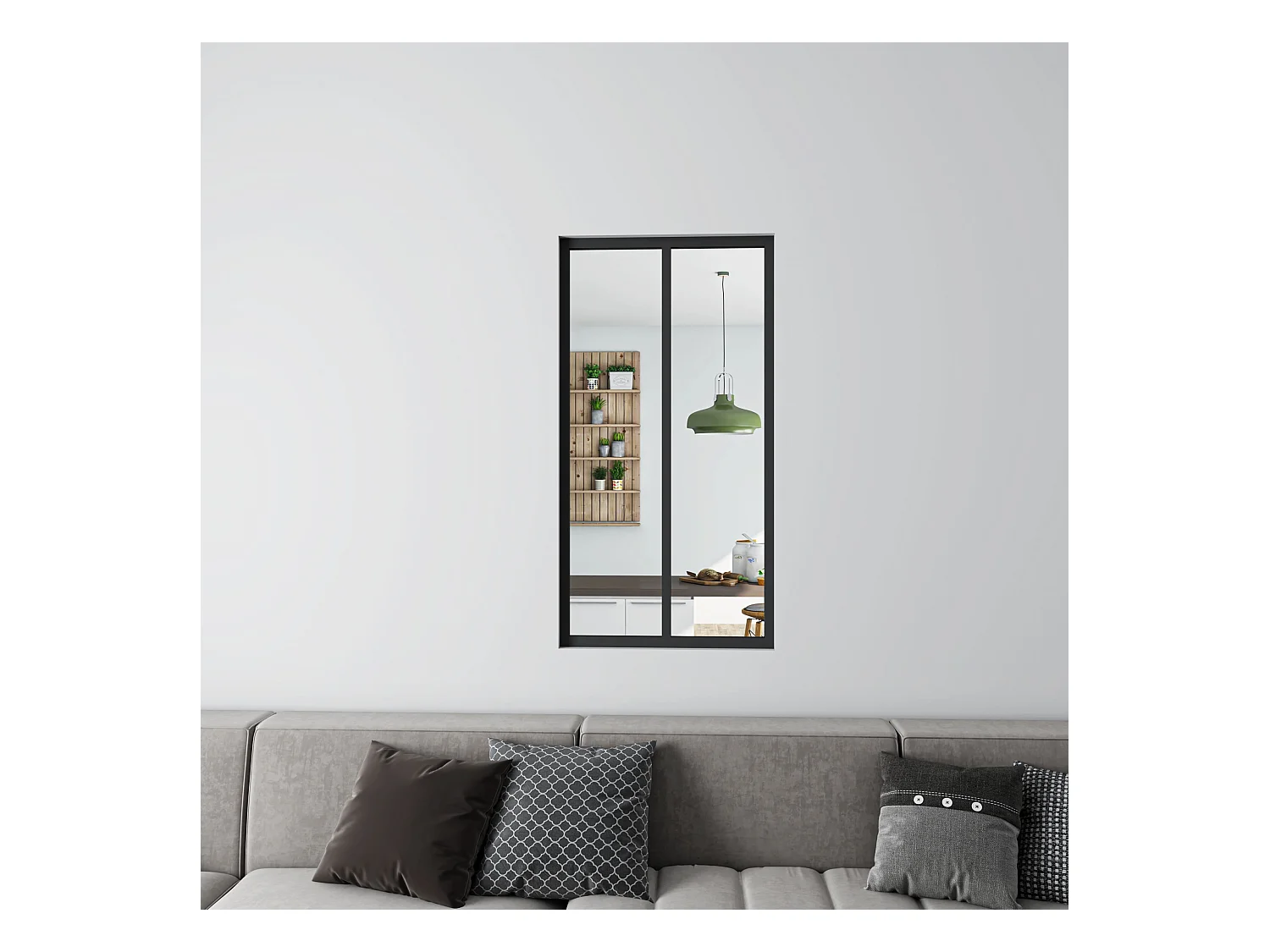 Verrière Atelier en aluminium noir mat - 63x108cm - Noir -2 Vitrages Clairs