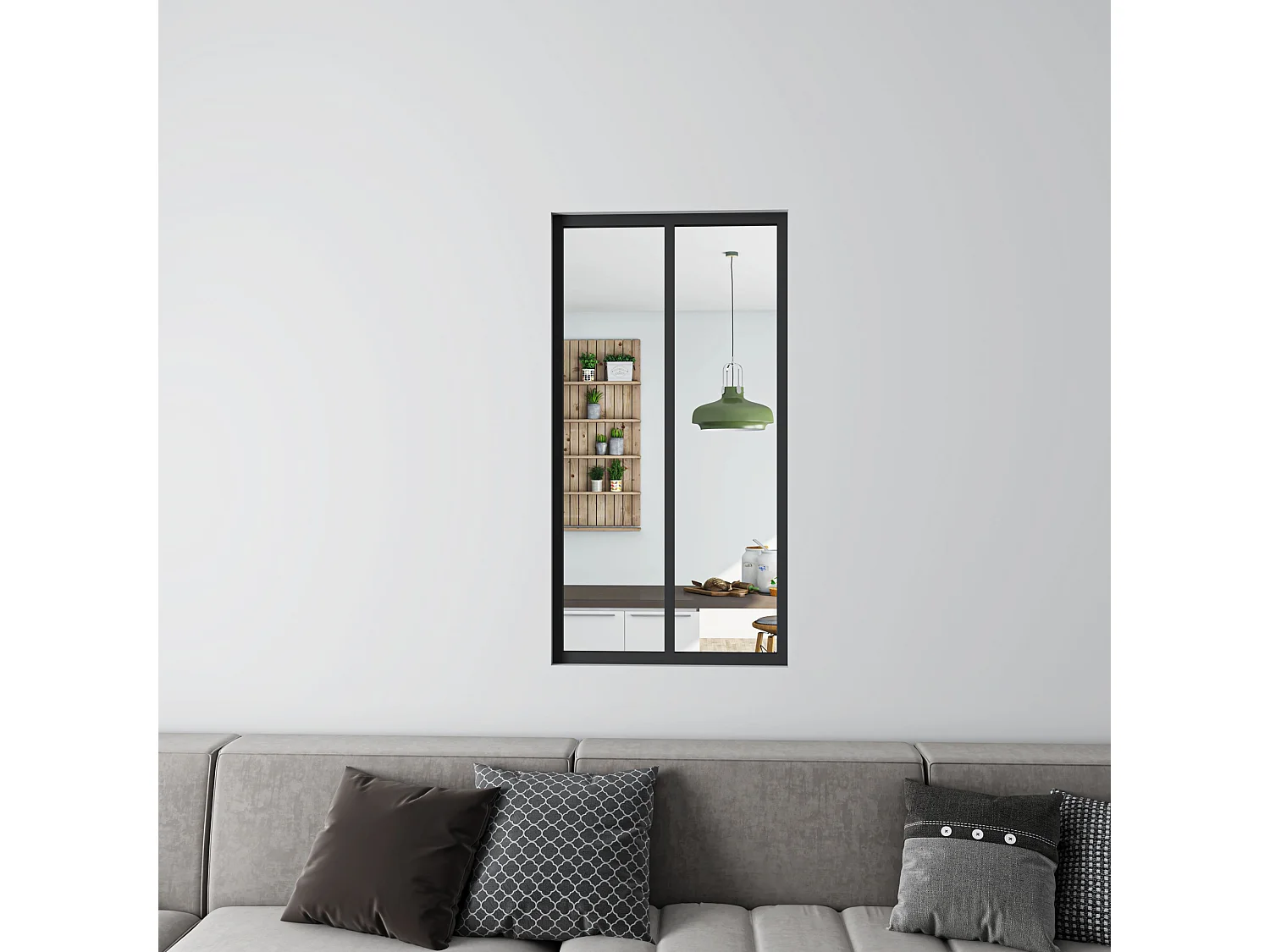 Verrière Atelier en aluminium noir mat - 63x108cm - Noir -2 Vitrages Clairs