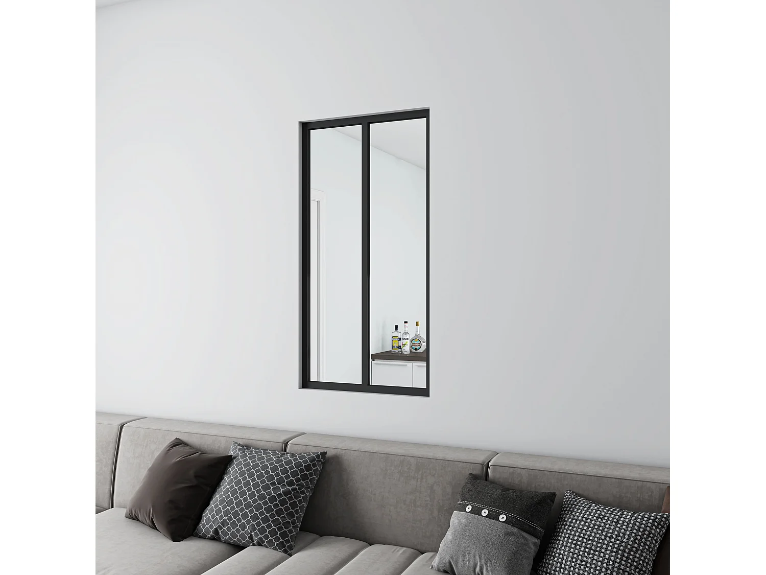 Verrière Atelier en aluminium noir mat - 63x108cm - Noir -2 Vitrages Clairs