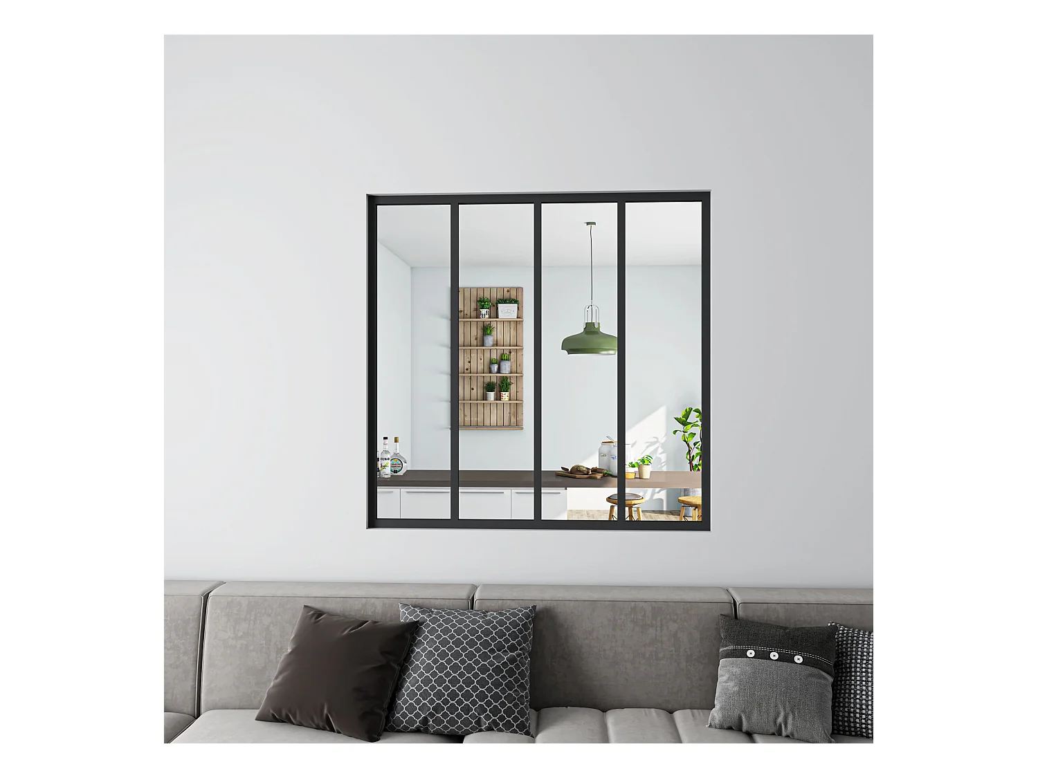 Verrière Atelier en aluminium noir mat - 123x108cm - Noir -4 Vitrages Clairs