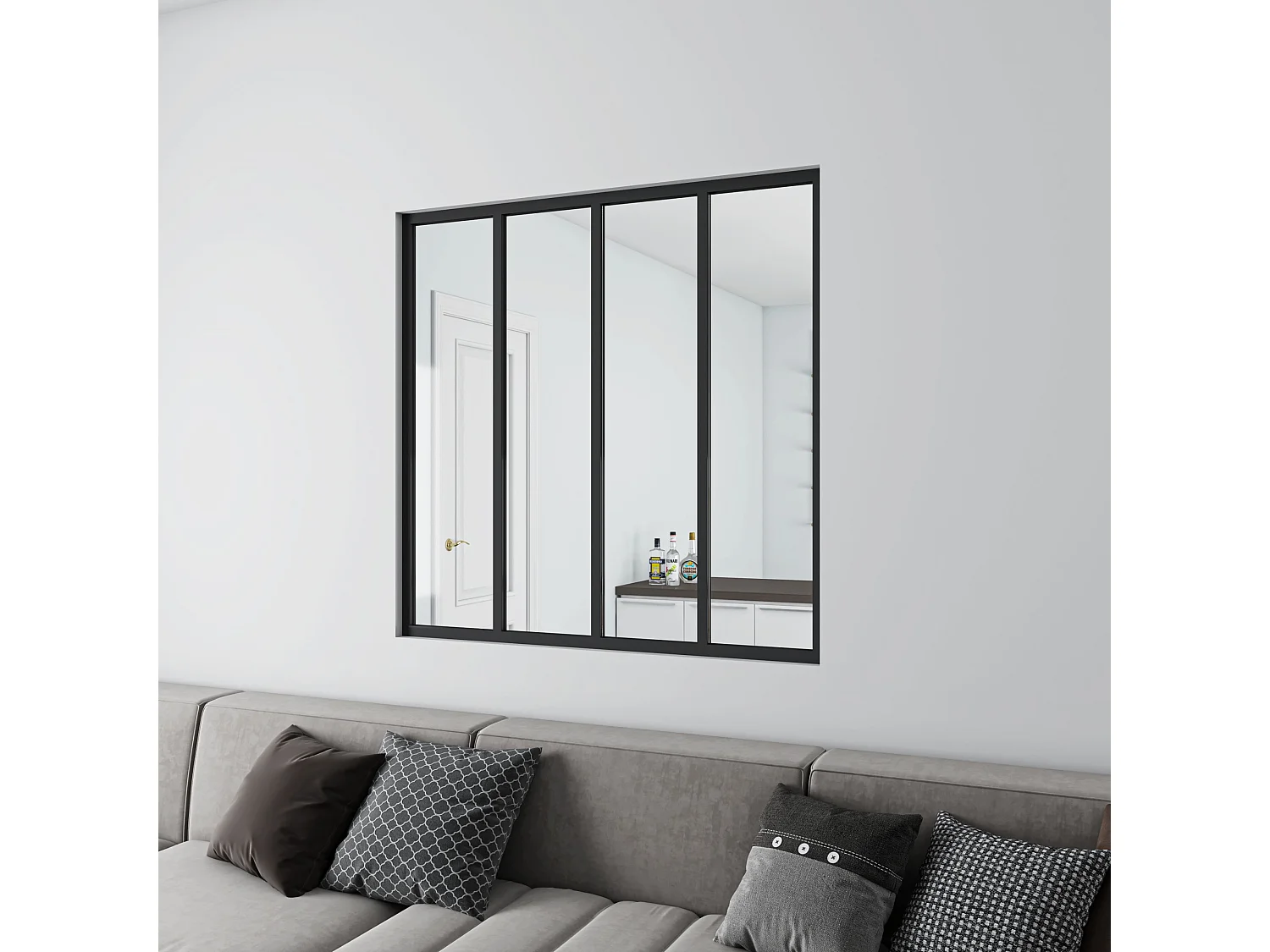 Verrière Atelier en aluminium noir mat - 123x108cm - Noir -4 Vitrages Clairs