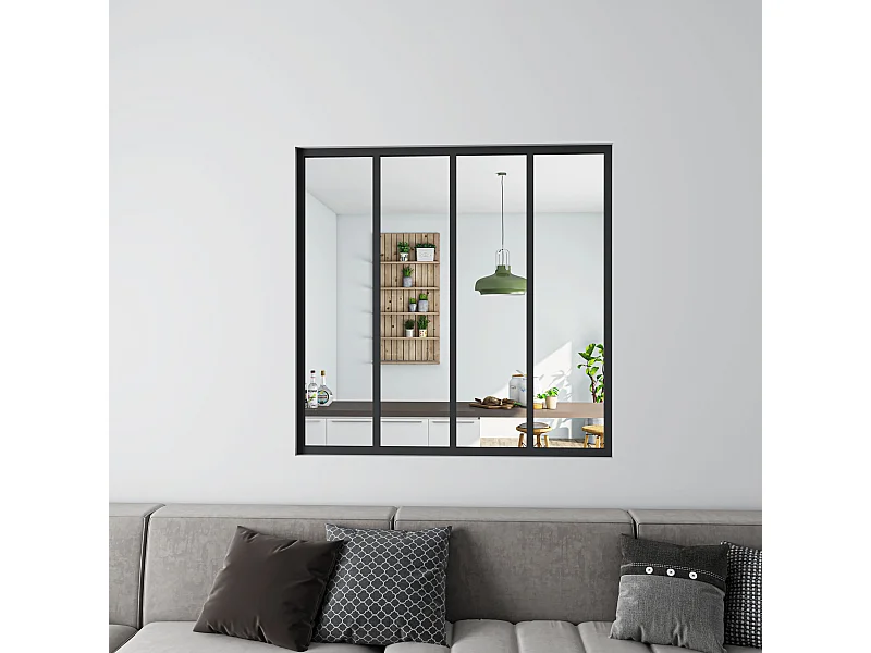 Verrière Atelier en aluminium noir mat - 123x108cm - Noir -4 Vitrages Clairs