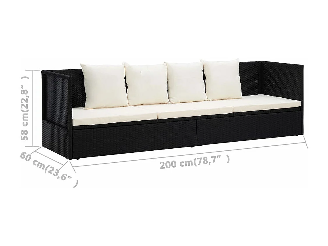 Lit de jardin chaise résine noire 200 x 60 x 58 cm 02_0012001