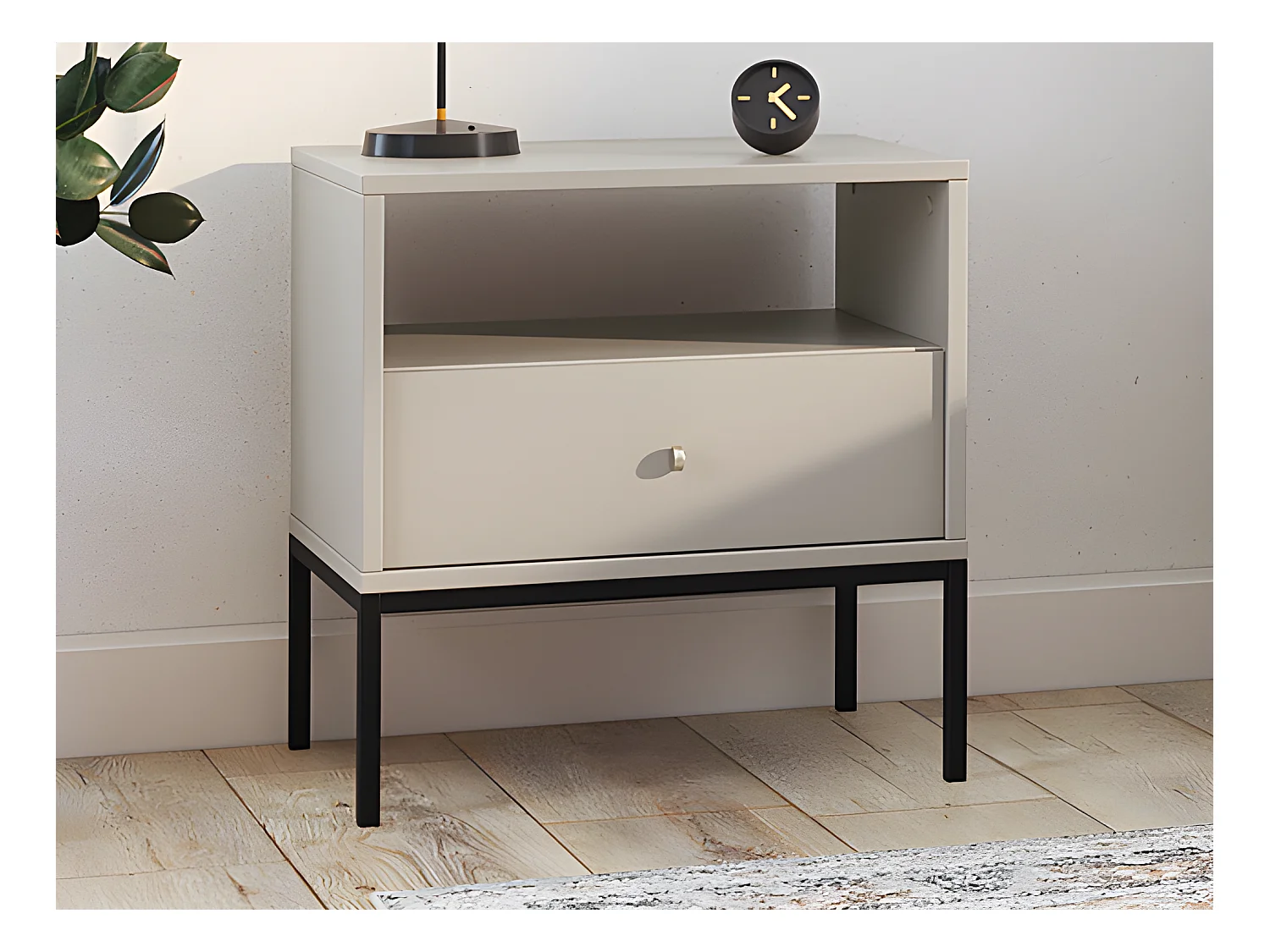 Lot de 2 tables de chevet - 1 tiroir et 1 niche - Beige - BOGDAN