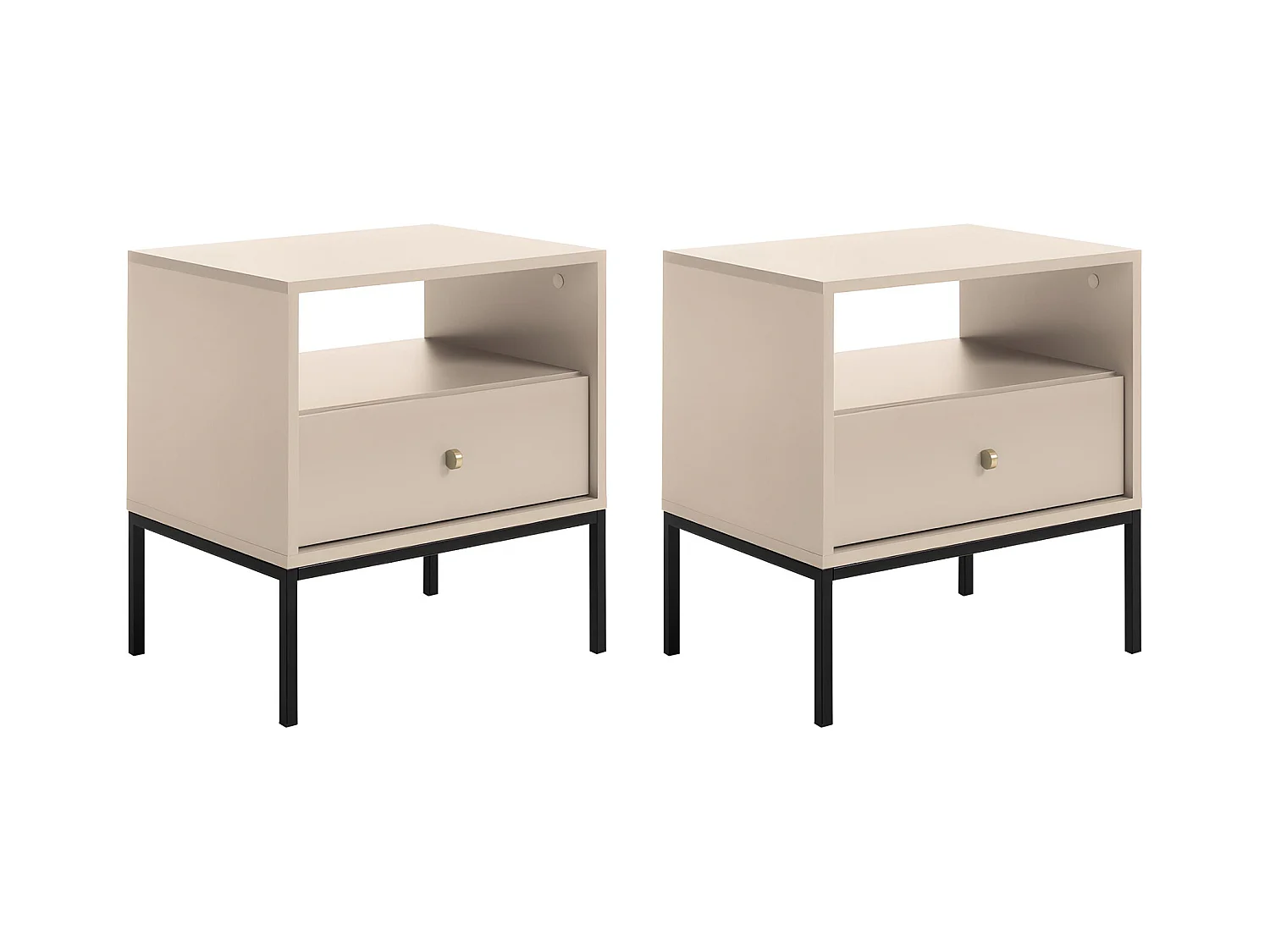 2er-Set Nachttische mit 1 Schublade & 1 Ablage - Beige - BOGDAN