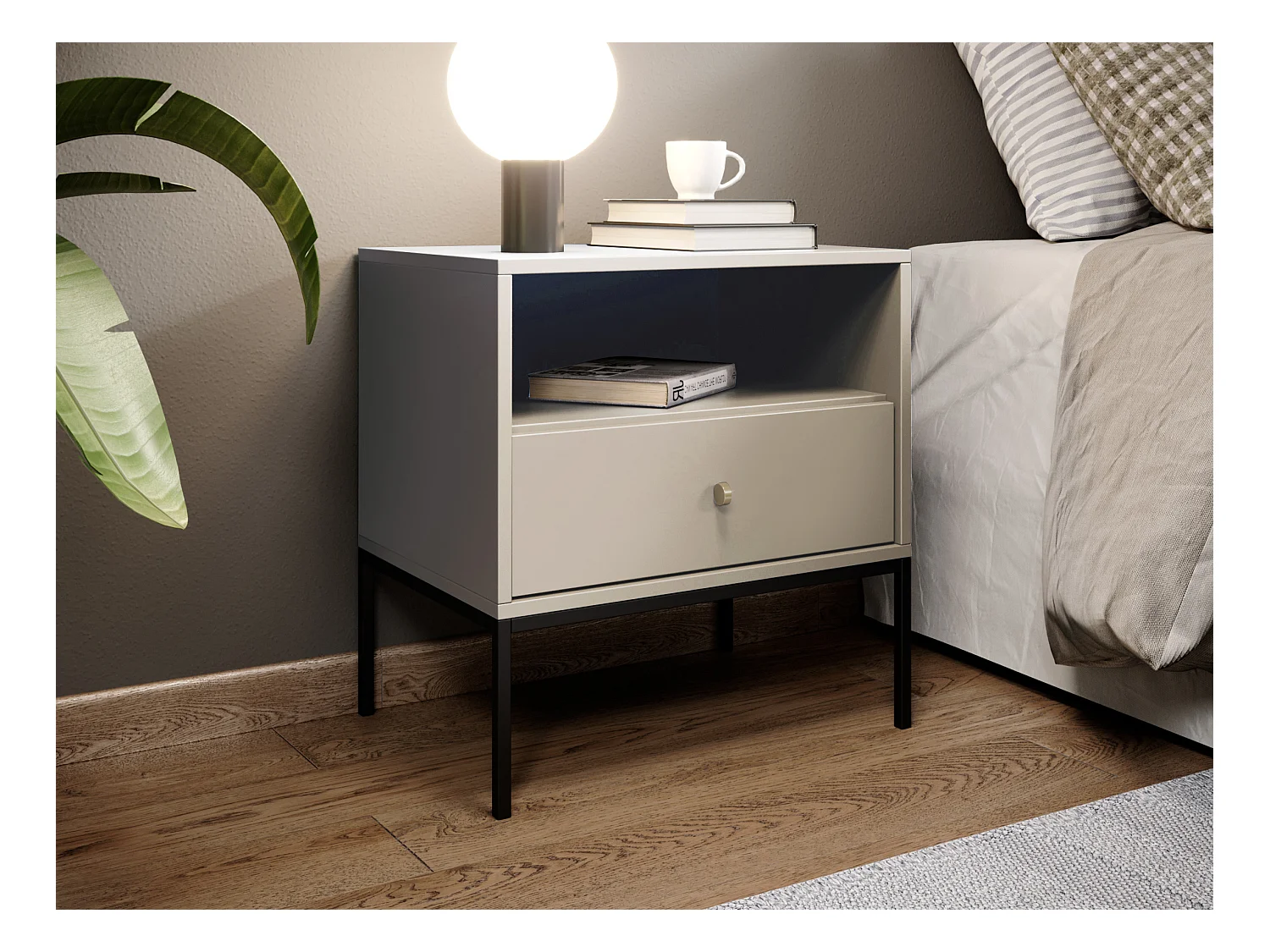 2er-Set Nachttische mit 1 Schublade & 1 Ablage - Beige - BOGDAN