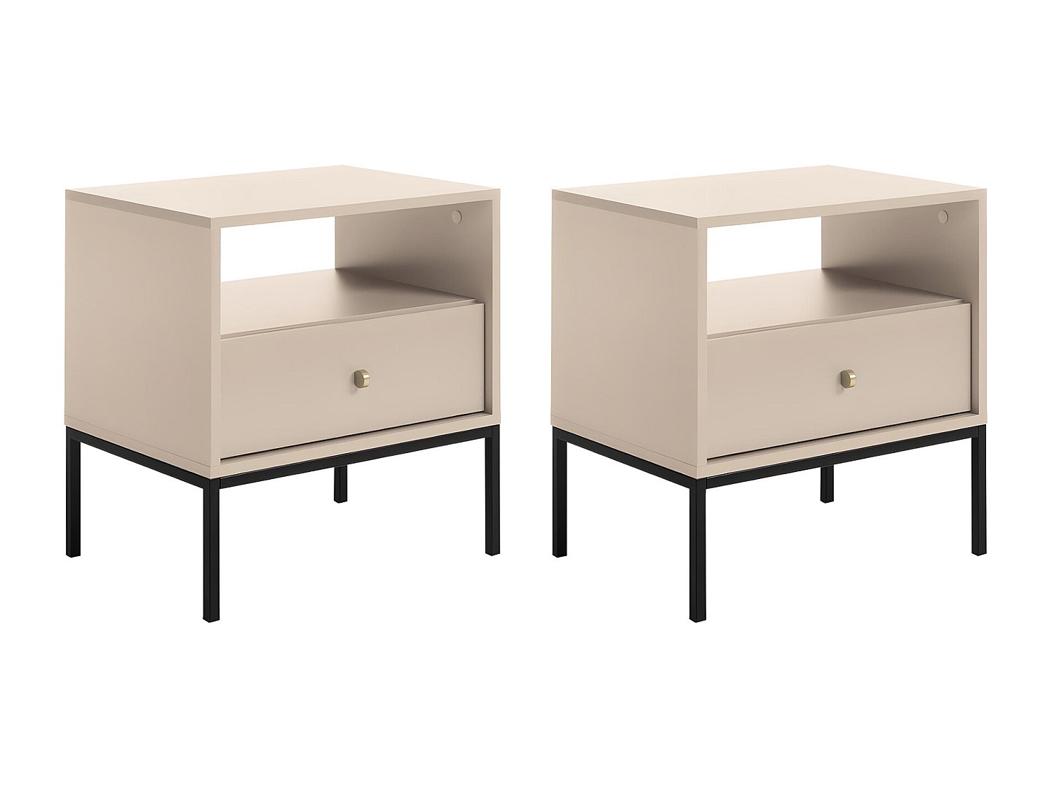 2er-Set Nachttische mit 1 Schublade & 1 Ablage - Beige - BOGDAN günstig online kaufen