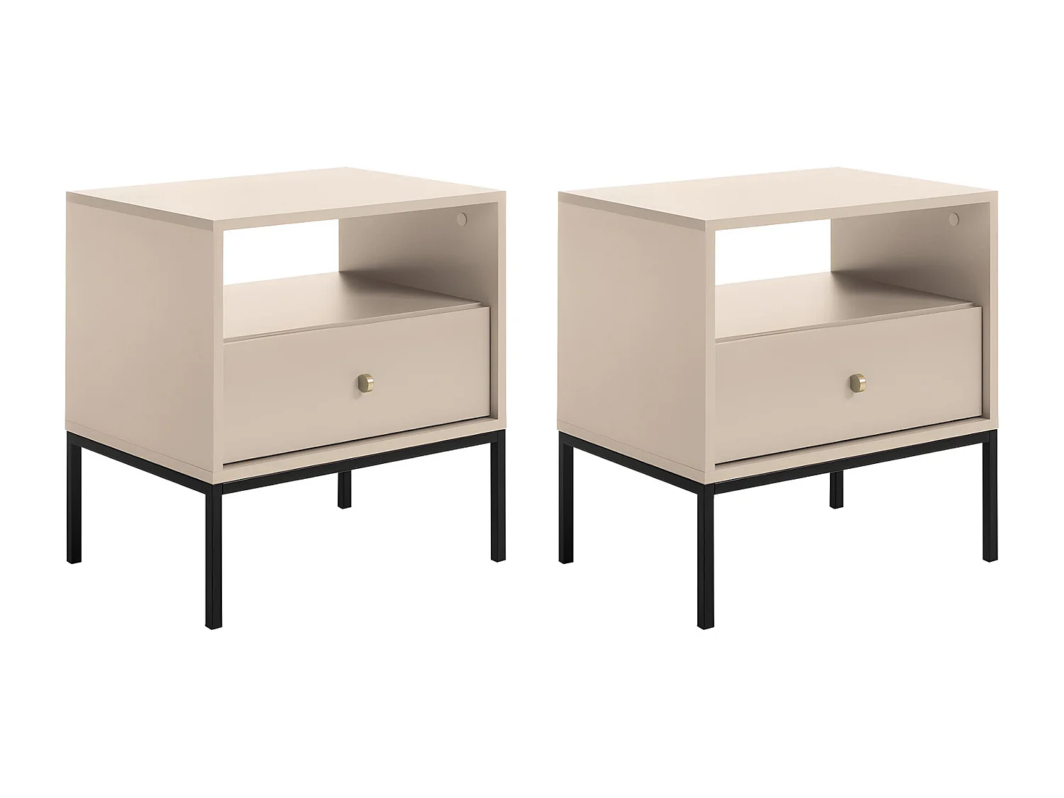Lot de 2 tables de chevet - 1 tiroir et 1 niche - Beige - BOGDAN