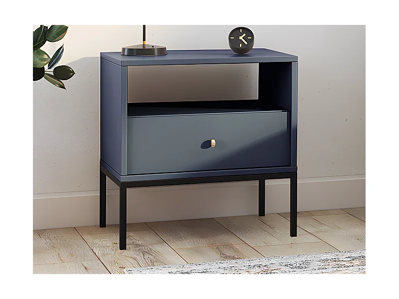 Lot de 2 tables de chevet - 1 tiroir et 1 niche - Bleu - BOGDAN