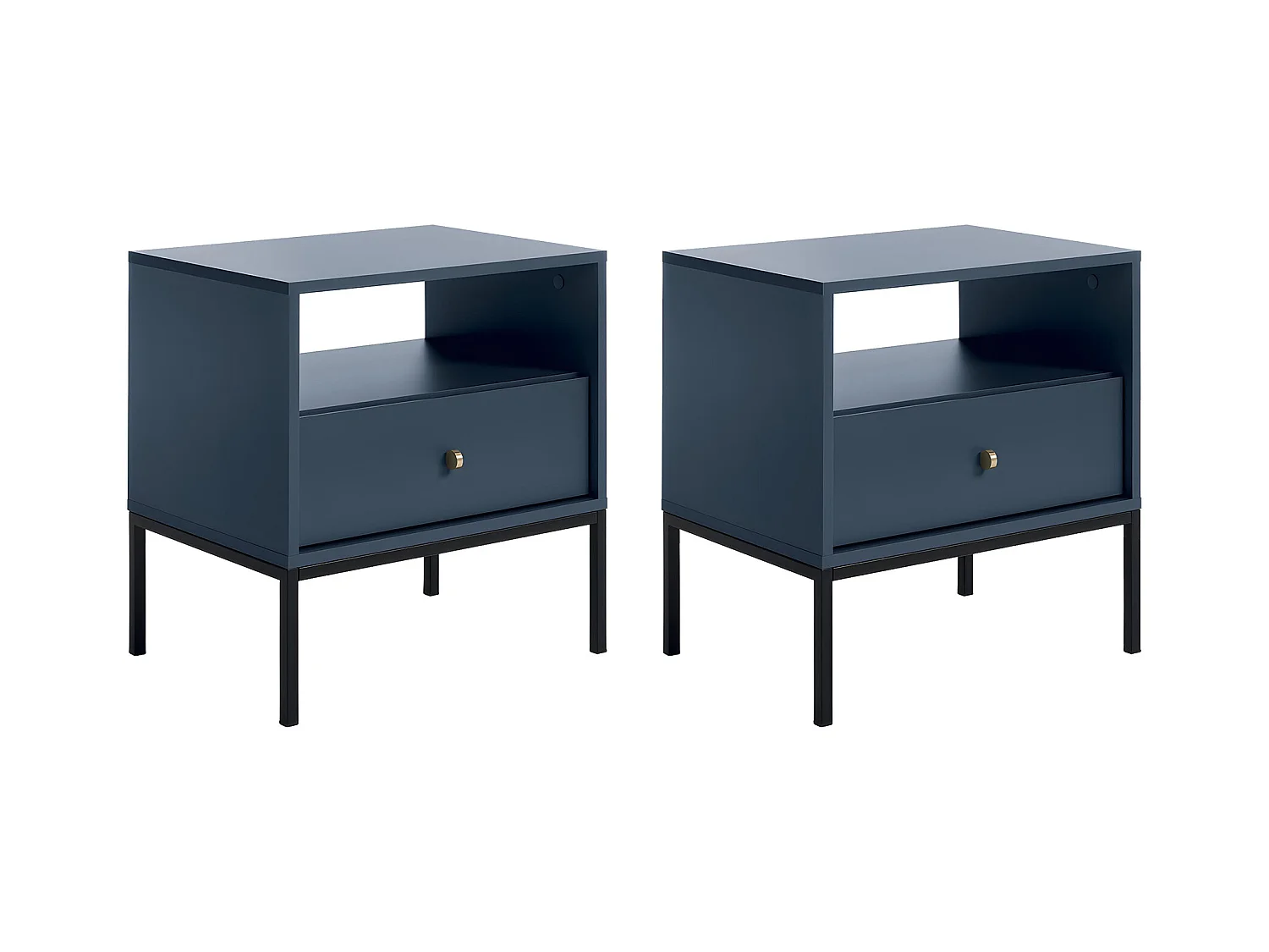 Sæt med 2 sengeborde - 1 skuffe og 1 niche - Blå - BOGDAN