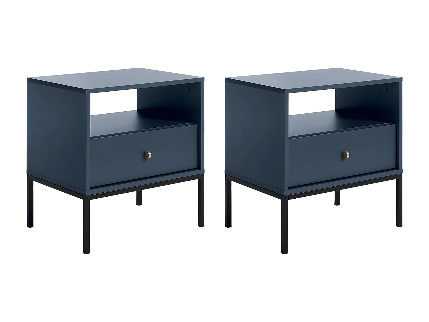Lot de 2 tables de chevet - 1 tiroir et 1 niche - Bleu - BOGDAN