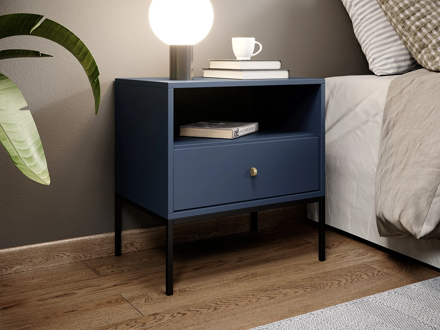 Lot de 2 tables de chevet - 1 tiroir et 1 niche - Bleu - BOGDAN