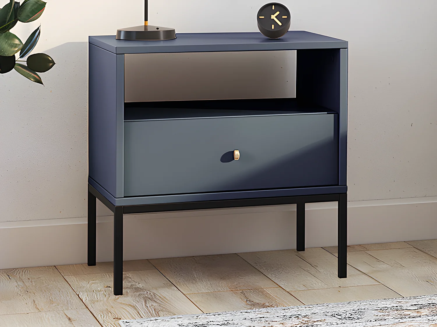 Lot de 2 tables de chevet - 1 tiroir et 1 niche - Bleu - BOGDAN