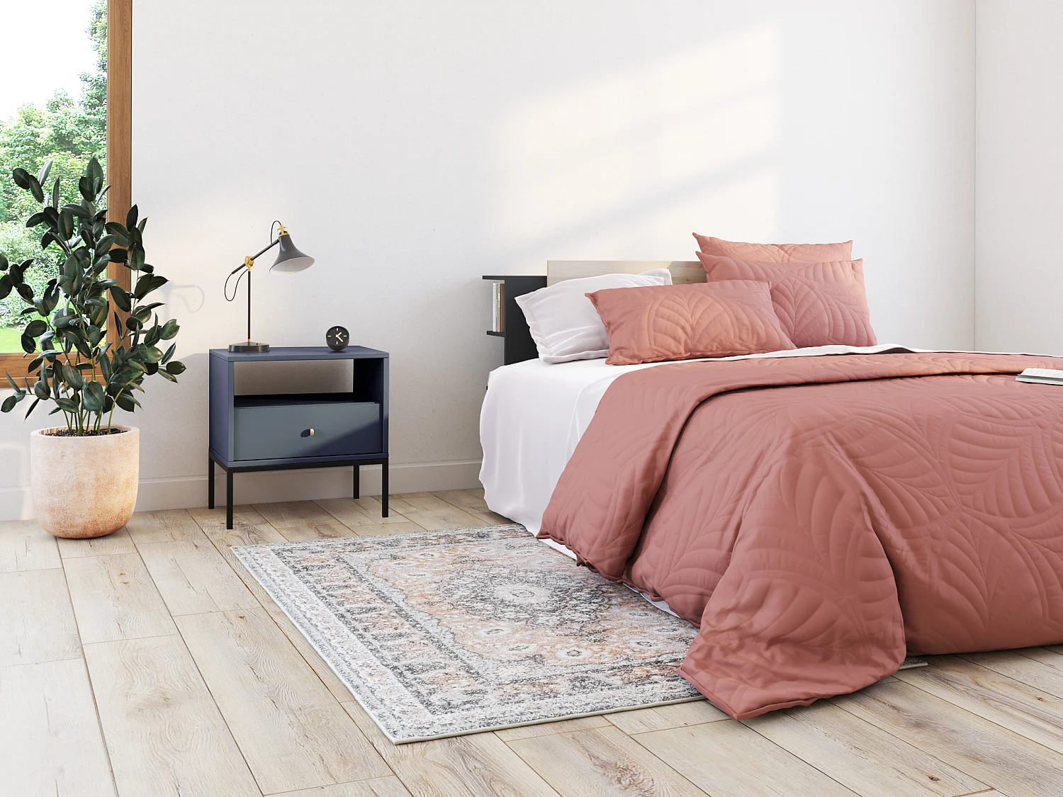 Lot de 2 tables de chevet - 1 tiroir et 1 niche - Bleu - BOGDAN