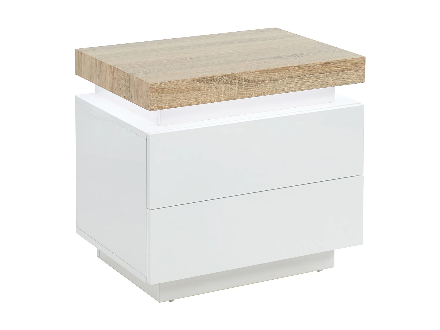 Lot de 2 tables de chevet - 2 tiroirs - MDF Laqué - Avec LEDs - Coloris : Blanc et chêne - HALO II