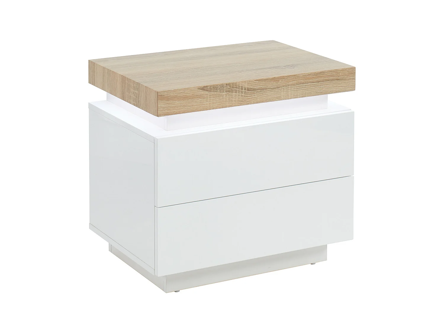 Sæt med 2 sengeborde med 2 skuffer i eg og hvidt lakeret MDF med LED-lys HALO