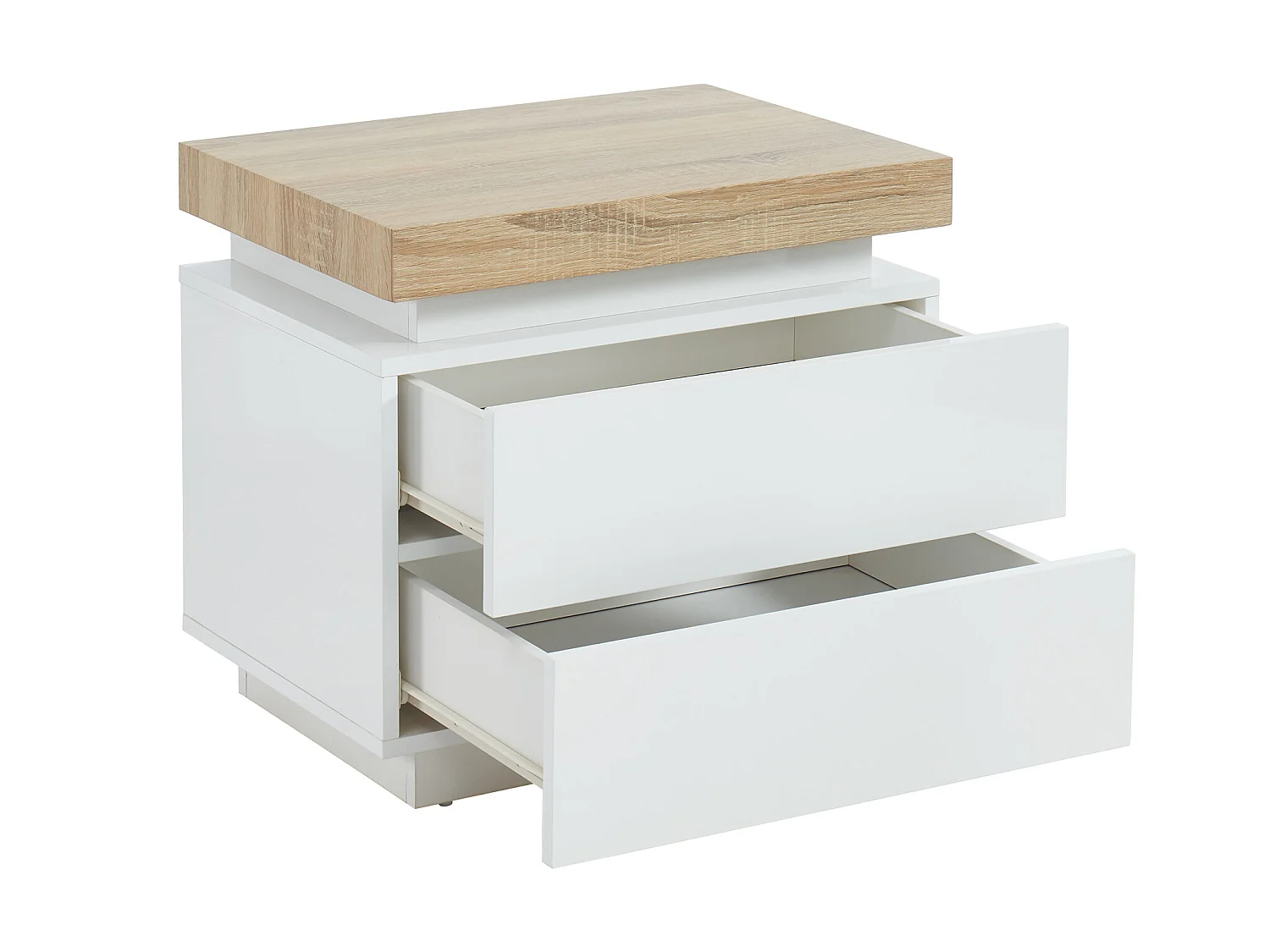 2er-Set Nachttische mit 2 Schubladen & LEDs - MDF lackiert - Weiß & Eichefarben - HALO II