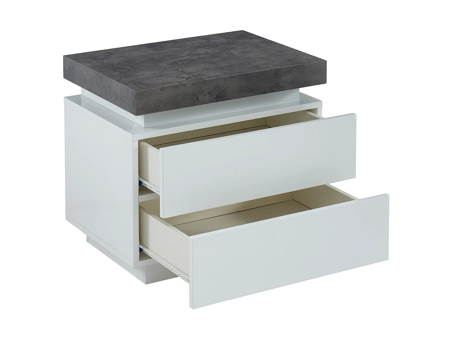 Comodino 2 cassetti Con LED MDF Laccato Bianco e Calcestruzzo - Lotto di 2 - HALO II