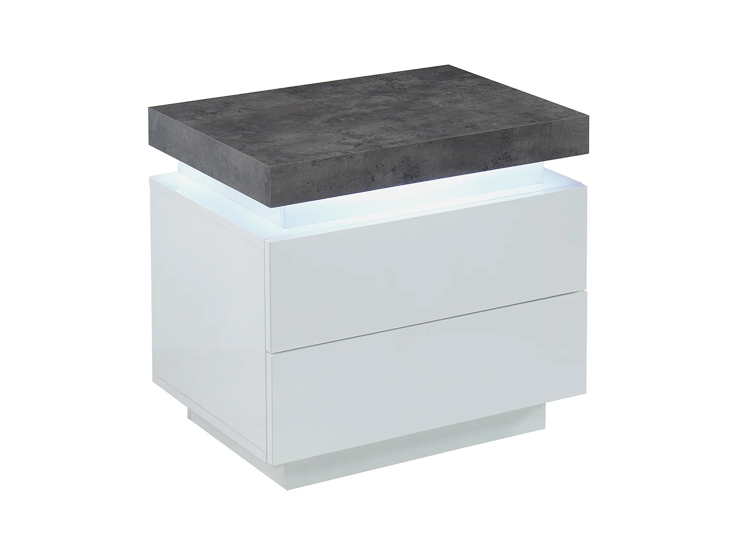 2 stk nattbord med 2 skuffer i MDF lakkert med LED, hvit og betong HALO II