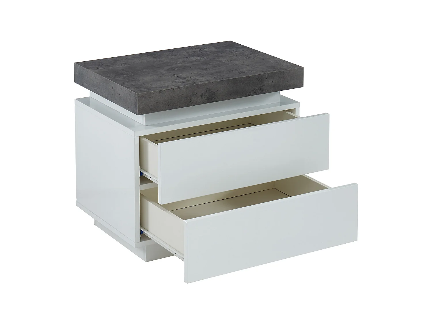2 stk nattbord med 2 skuffer i MDF lakkert med LED, hvit og betong HALO II