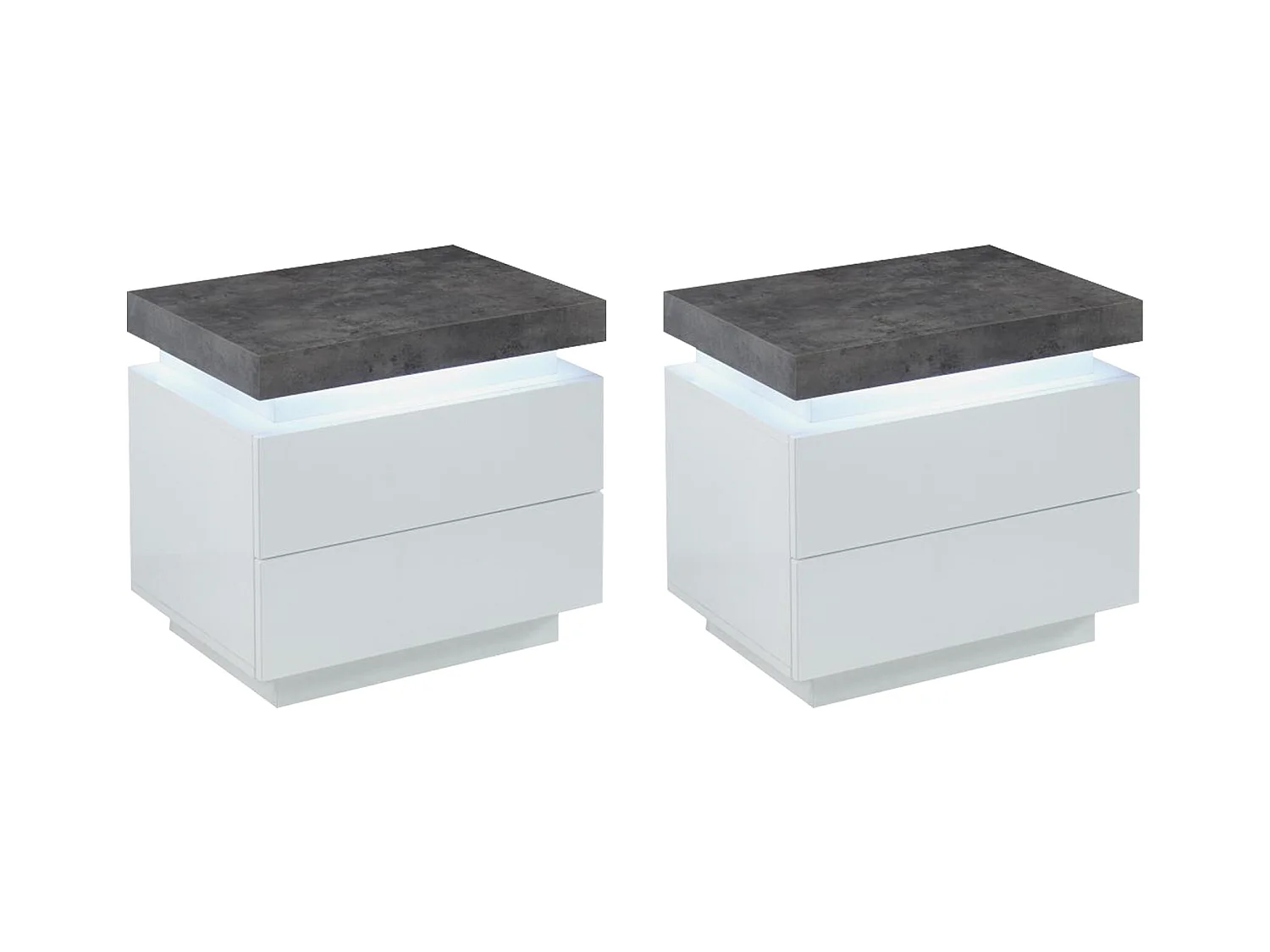 2 stk nattbord med 2 skuffer i MDF lakkert med LED, hvit og betong HALO II