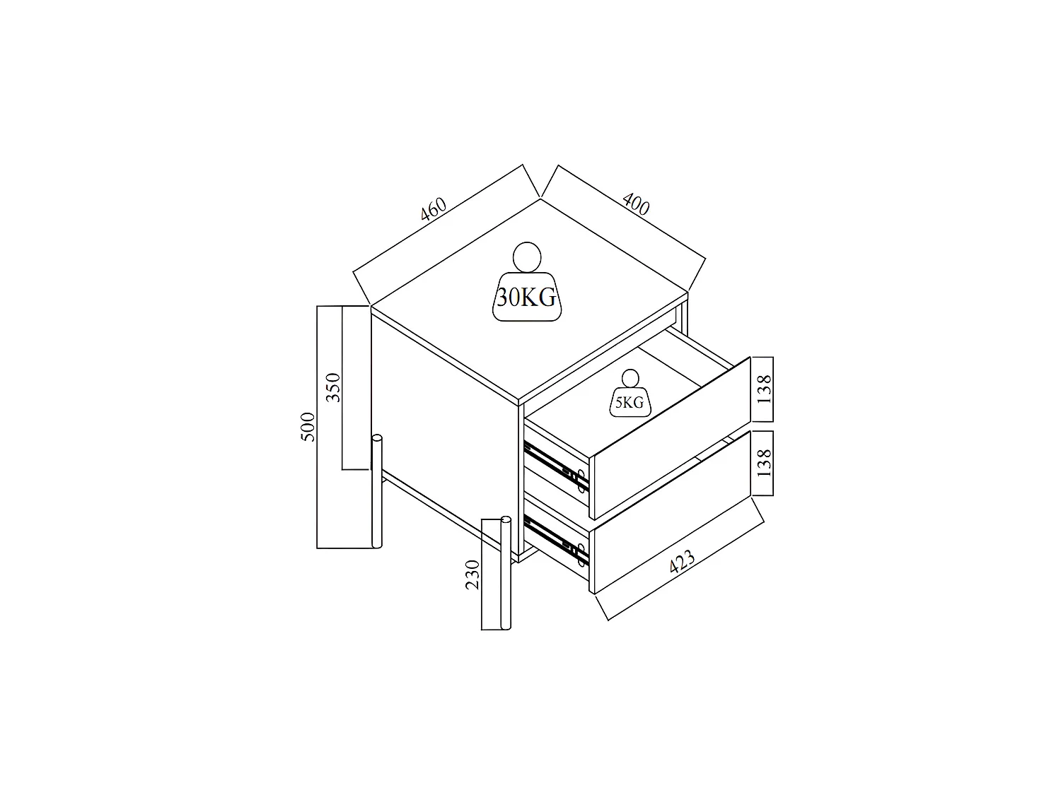 Set van 2 nachtkastjes met 2 lades - Mdf en metaal - Wit gelakt en goud - KORASA van Pascal Morabito