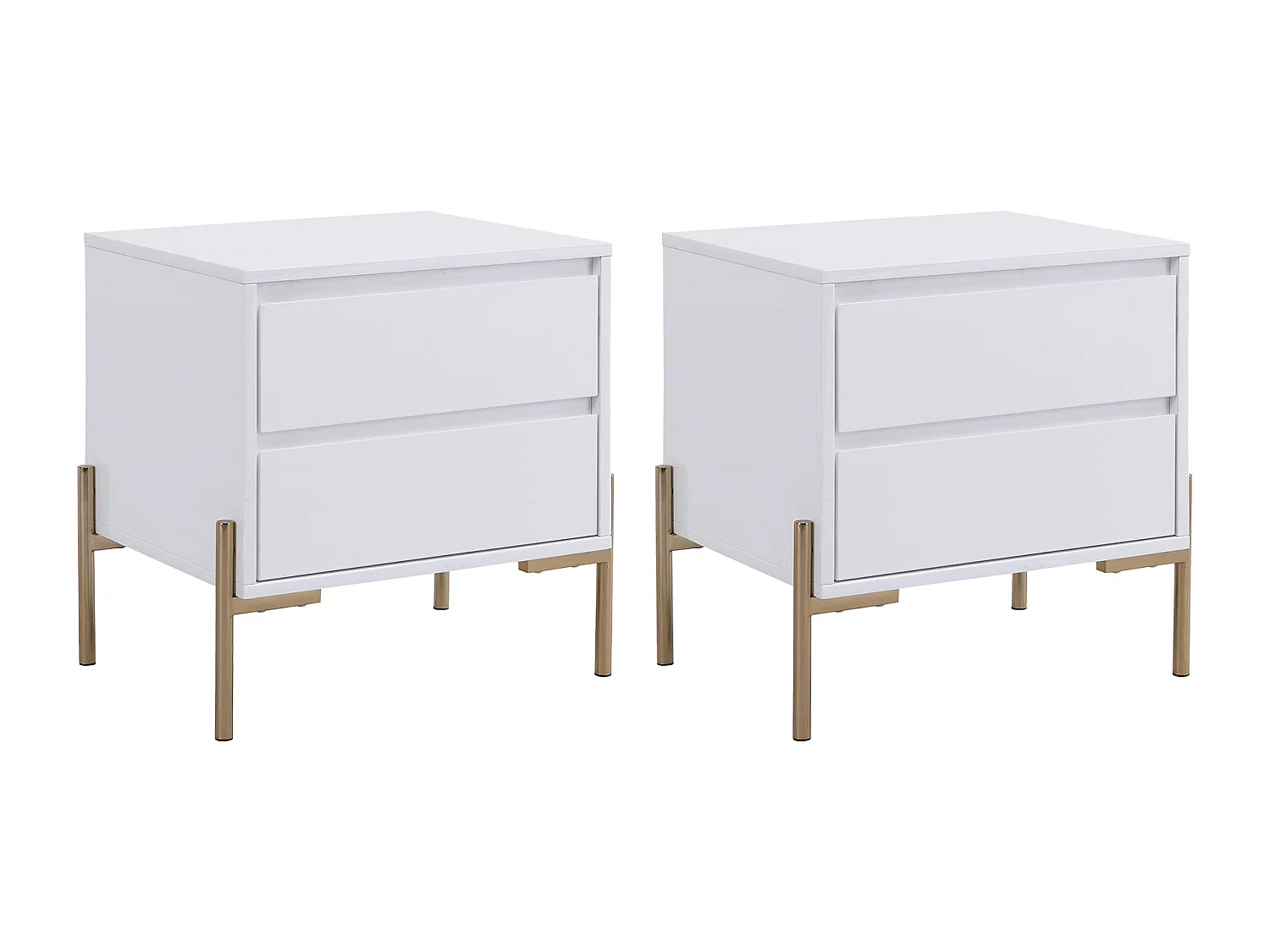 Lot de 2 tables de chevet avec 2 tiroirs - MDF et métal - Blanc laqué et doré - KORASA de Pascal Morabito