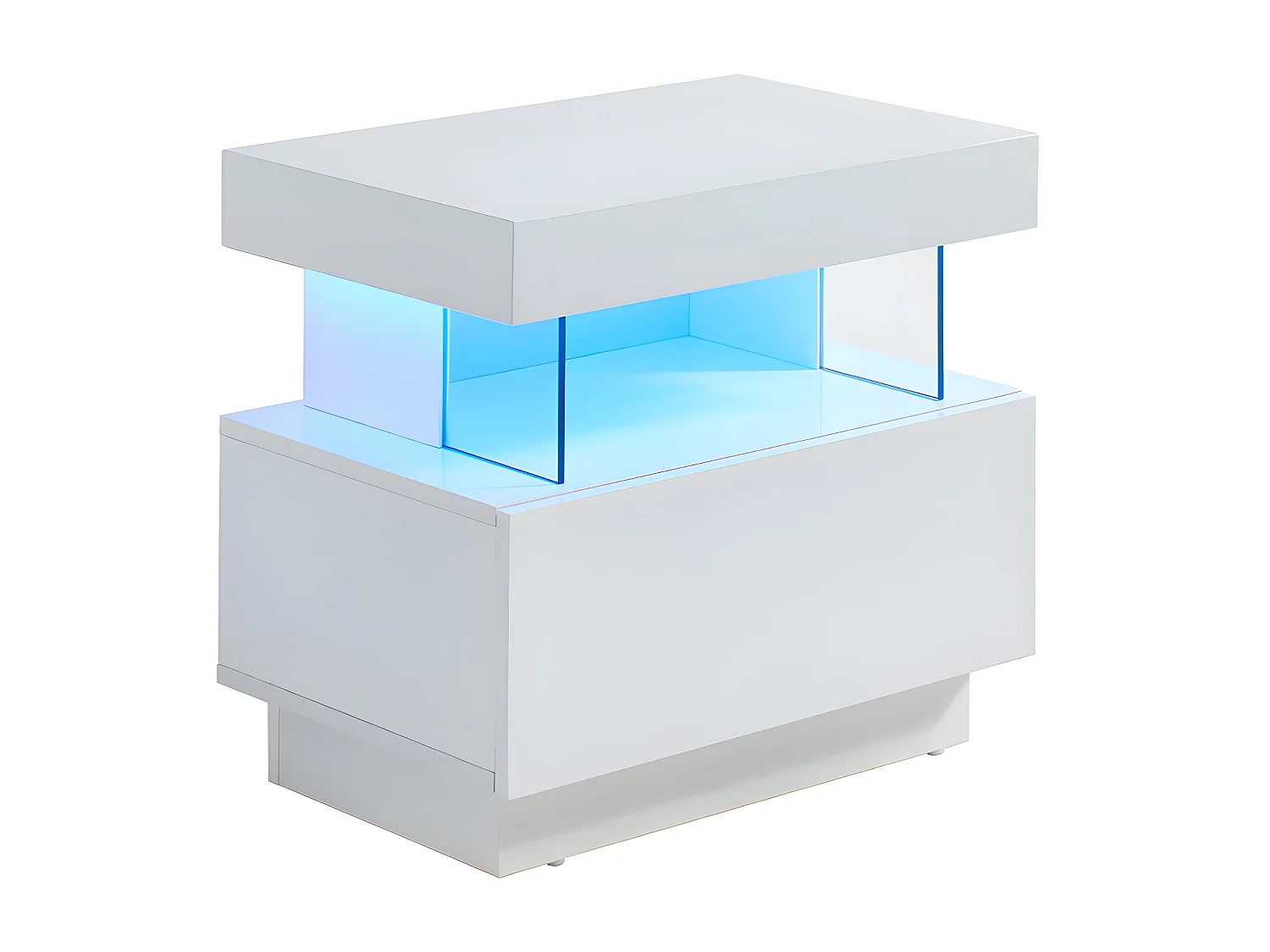 Lote de 2 mesitas de noche con 1 cajón y 1 estante - Con LEDS - MDF - Blanco lacado - FABIO II