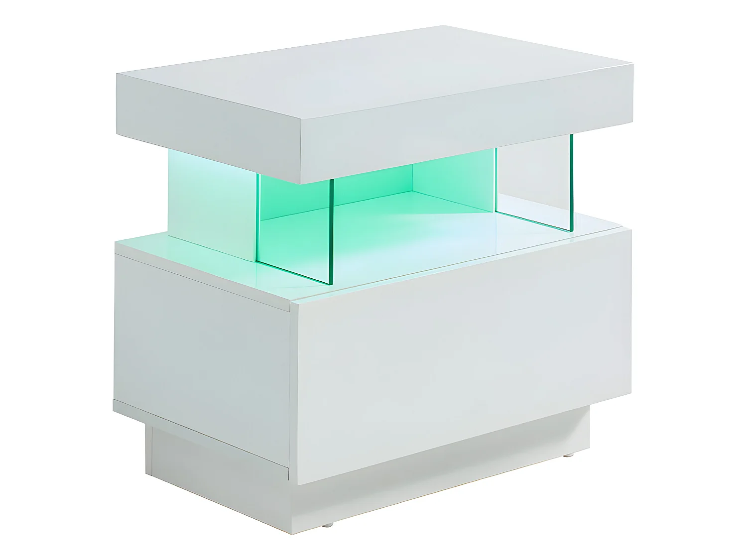 Lote de 2 mesitas de noche con 1 cajón y 1 estante - Con LEDS - MDF - Blanco lacado - FABIO II