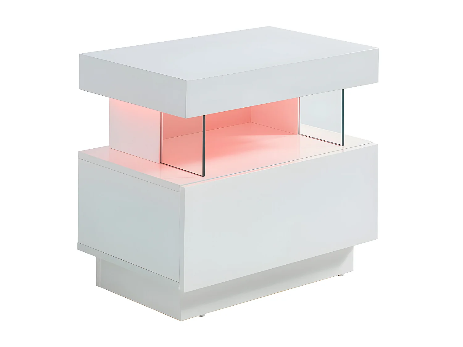 Lote de 2 mesitas de noche con 1 cajón y 1 estante - Con LEDS - MDF - Blanco lacado - FABIO II
