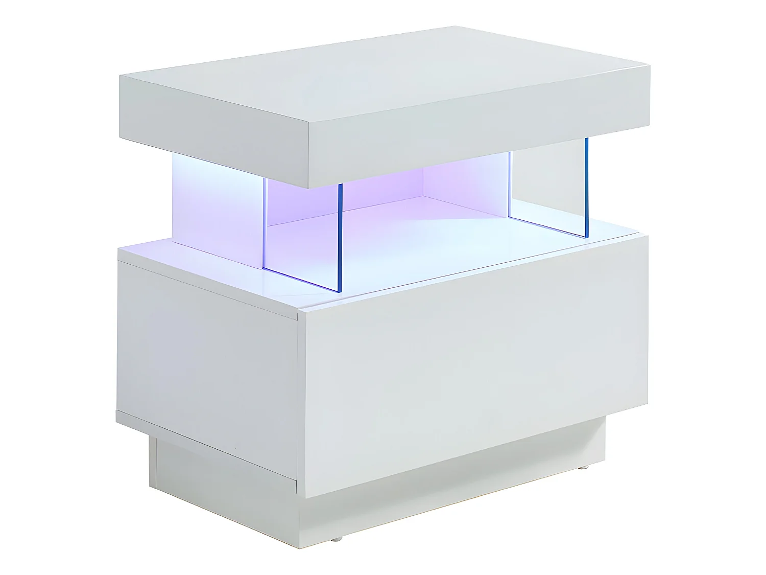 Lote de 2 mesitas de noche con 1 cajón y 1 estante - Con LEDS - MDF - Blanco lacado - FABIO II