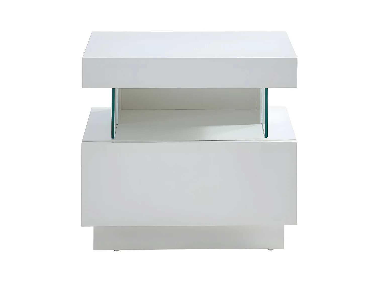 Lote de 2 mesitas de noche con 1 cajón y 1 estante - Con LEDS - MDF - Blanco lacado - FABIO II