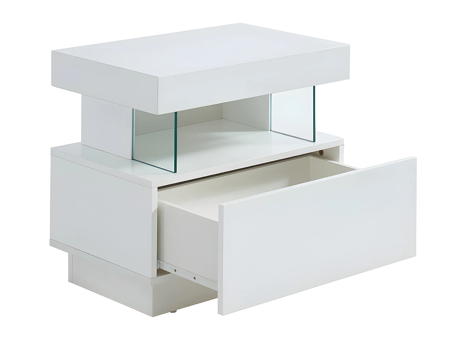 Lote de 2 mesitas de noche con 1 cajón y 1 estante - Con LEDS - MDF - Blanco lacado - FABIO II