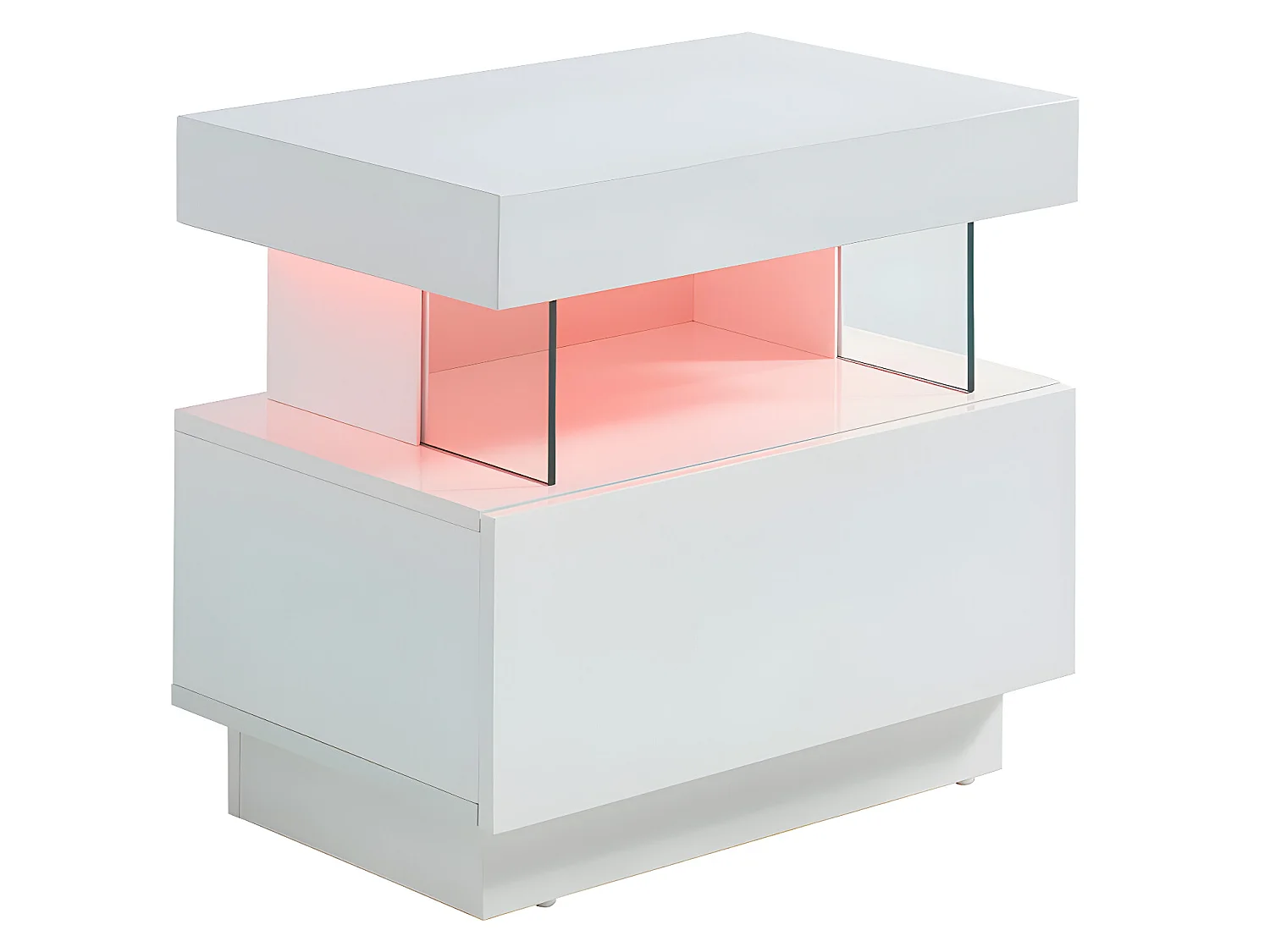 Lot de 2 tables de chevet 1 tiroir et 1 niche - Avec LEDs - MDF - Blanc laqué - FABIO II
