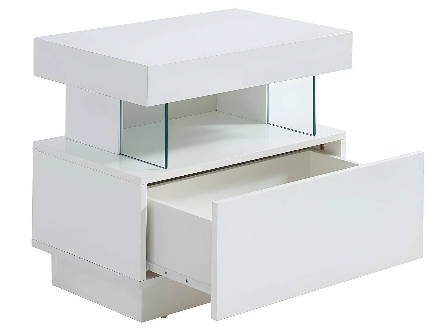 Lot de 2 tables de chevet 1 tiroir et 1 niche - Avec LEDs - MDF - Blanc laqué - FABIO II
