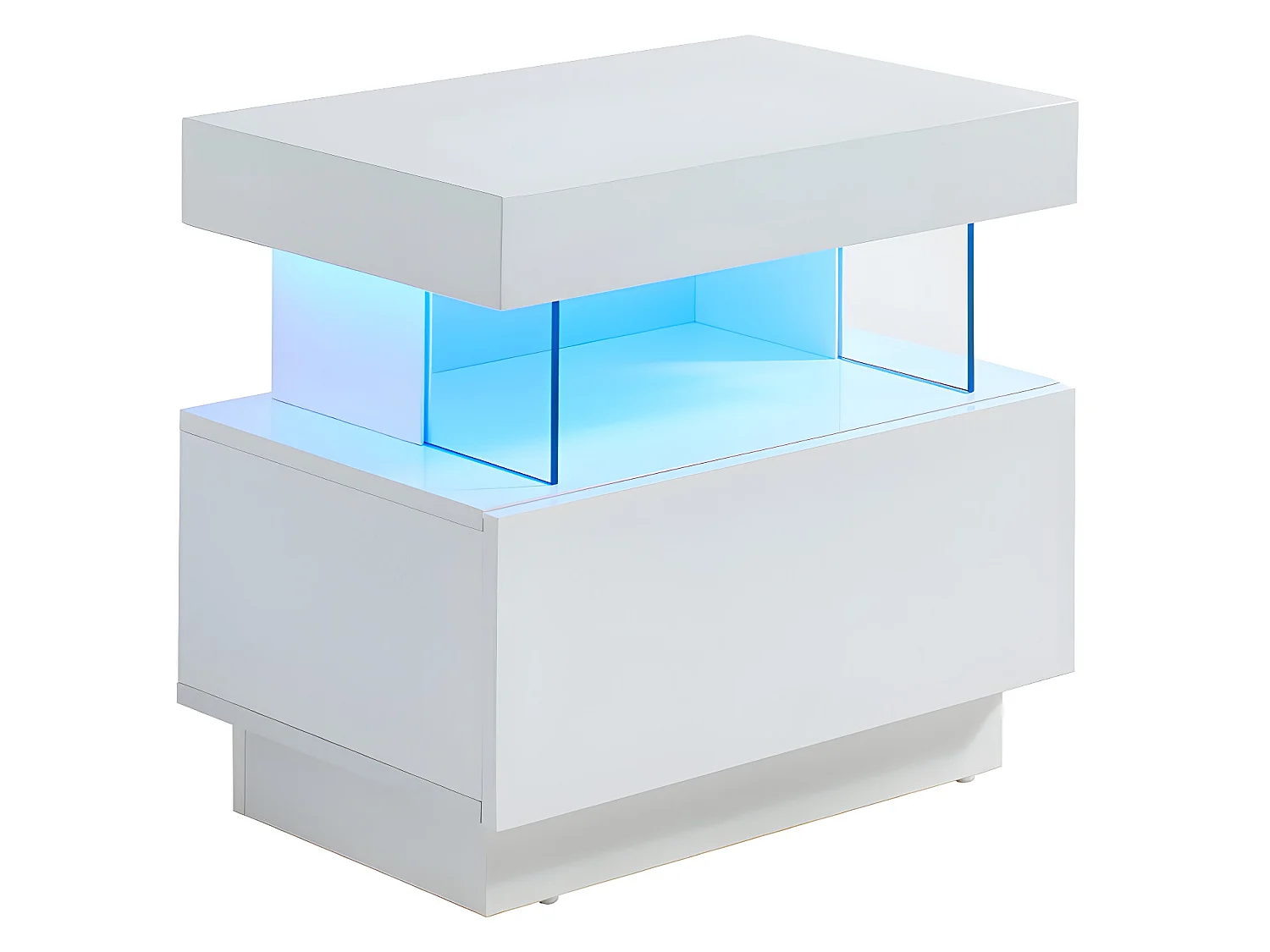Lot de 2 tables de chevet 1 tiroir et 1 niche - Avec LEDs - MDF - Blanc laqué - FABIO II